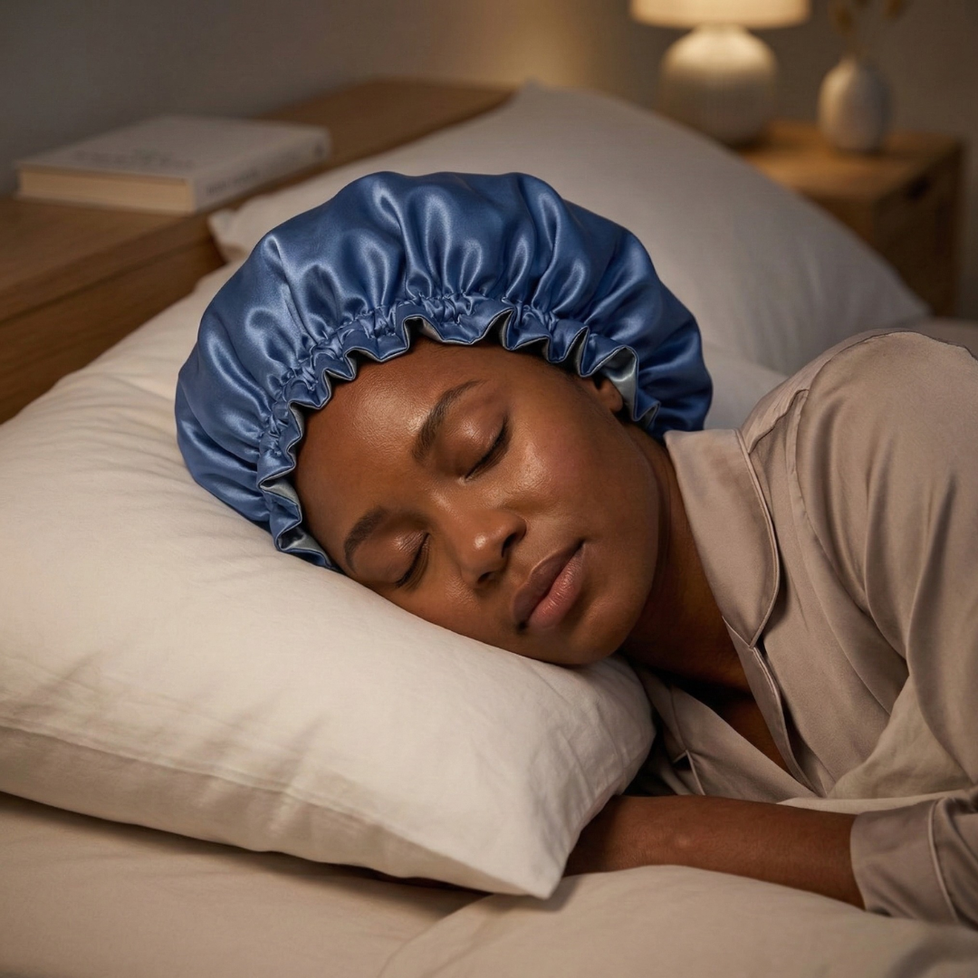 Dusty Blue & Steel Blue Satin Bonnet