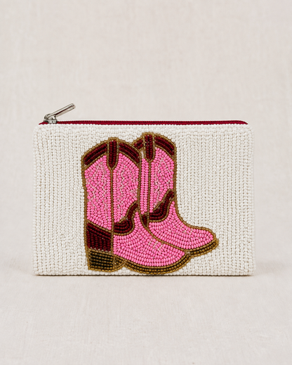 Pink Cowboy Boots Beaded Coin Purse