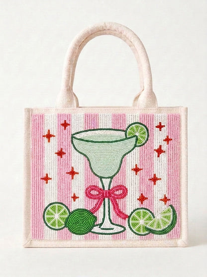 Pink Margarita Beaded Mini Tote Bag With Lime and Bow