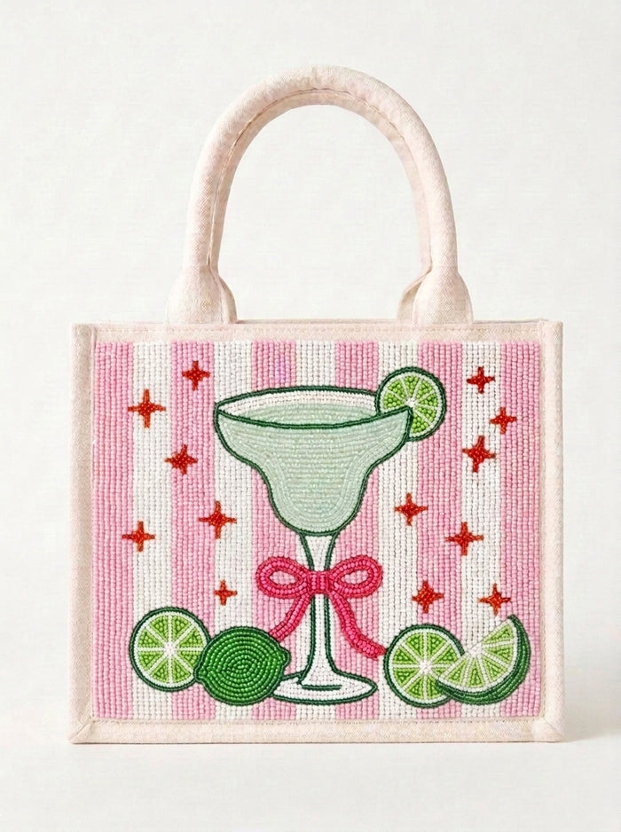 Pink Margarita Beaded Mini Tote Bag With Lime and Bow