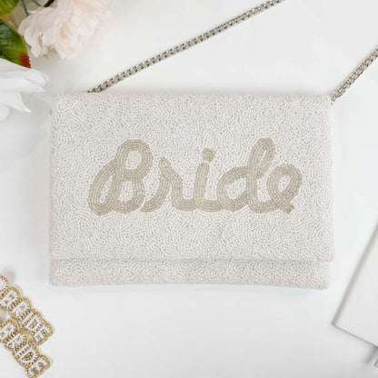 Bride Clutch Bag White (Silver Text)