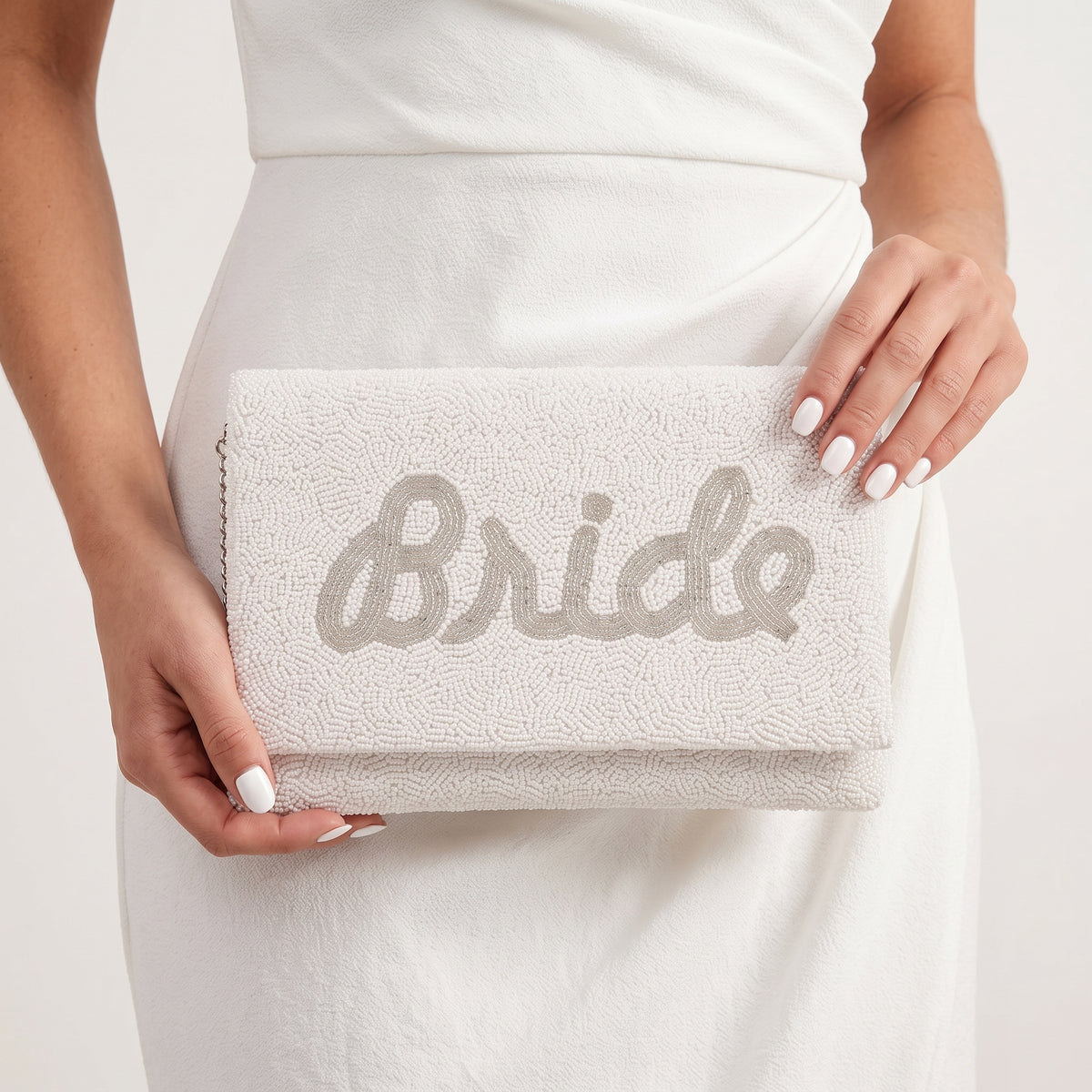 Clutch for Bride Bag White (Silver Text)- wedding clutches