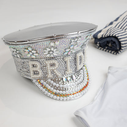 Bride Captain Hat, Bridal Disco Military Hat, Bride Captain Party Hat, Pearl Bride Military Hat, Bachelorette Party Hat