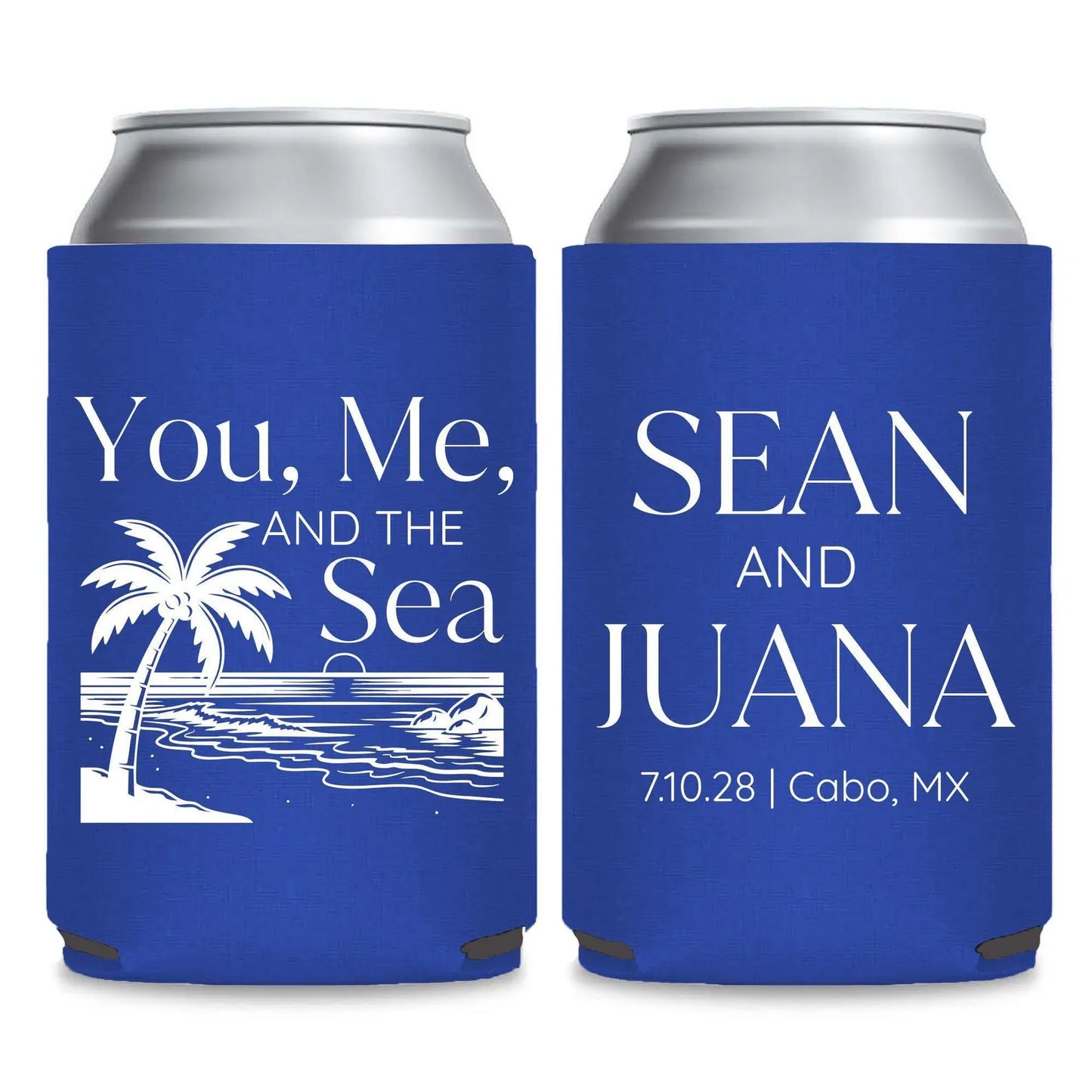 Custom Beach Themed Wedding Can Coolers