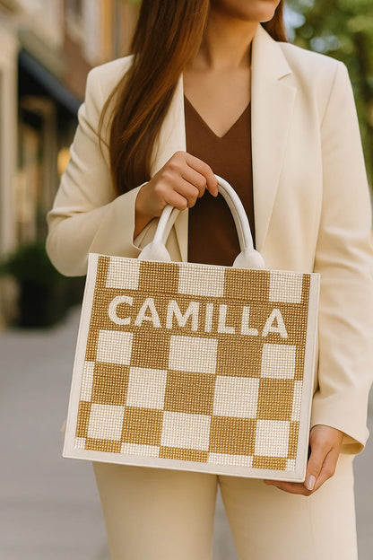 Ivory Check Luxe Tote