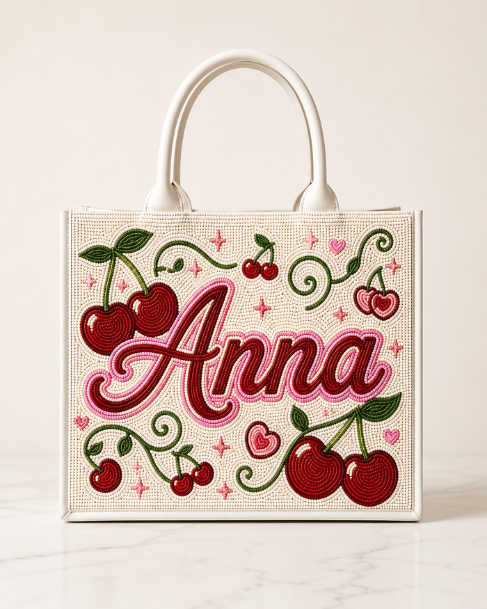 Cherry Personalized Beaded Tote Bag