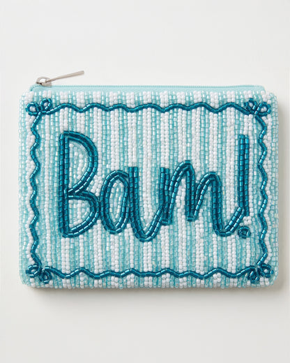 Blue “Bam!” Beaded Coin Purse