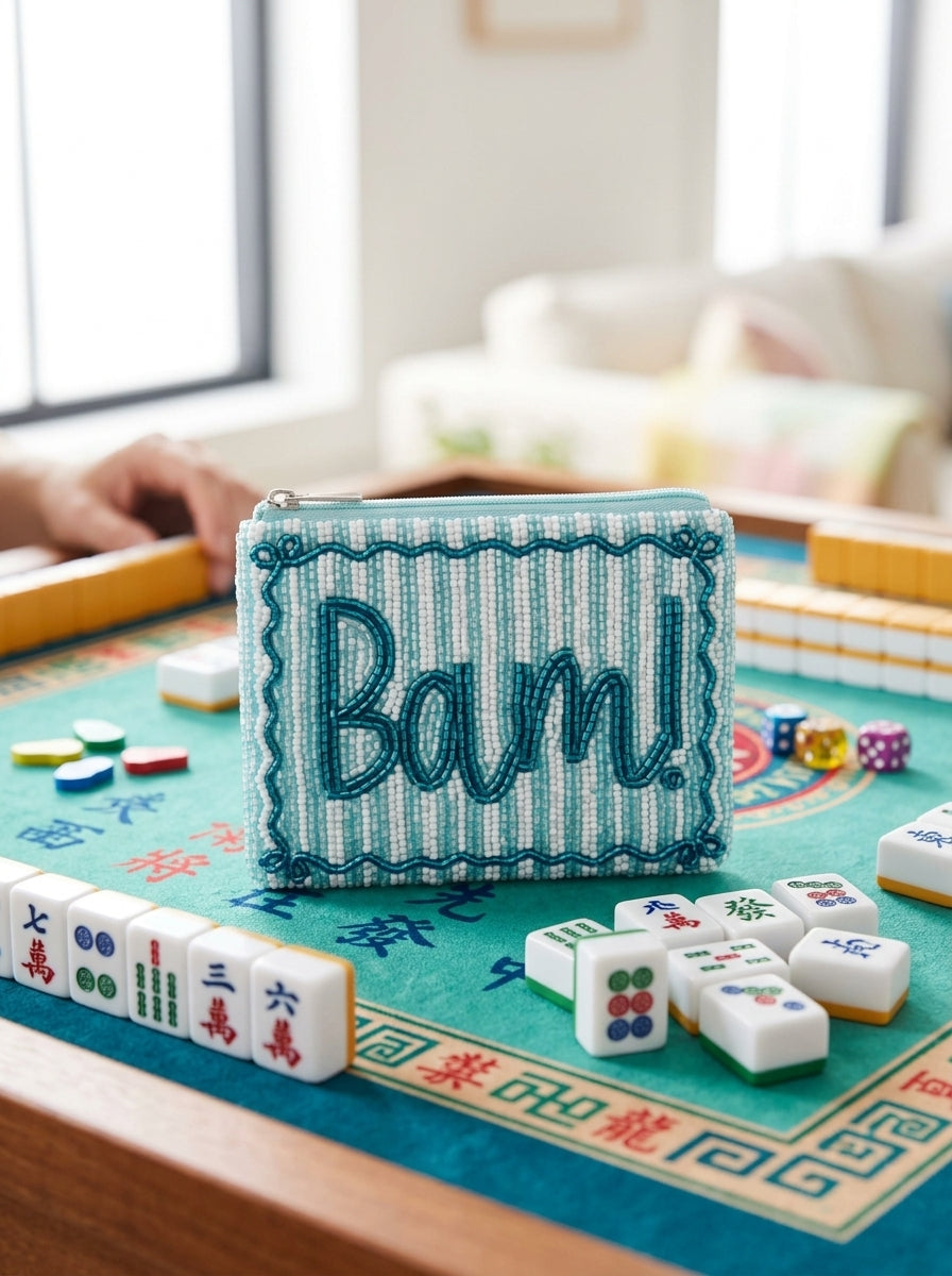 Blue “Bam!” Beaded Coin Purse