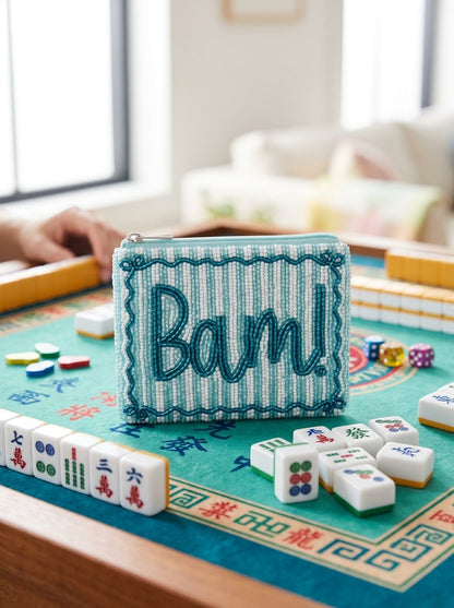 Blue “Bam!” Beaded Coin Purse