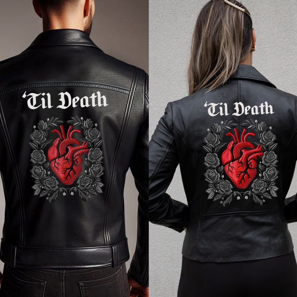 Til Death Heart Embroidery Leather Jacket