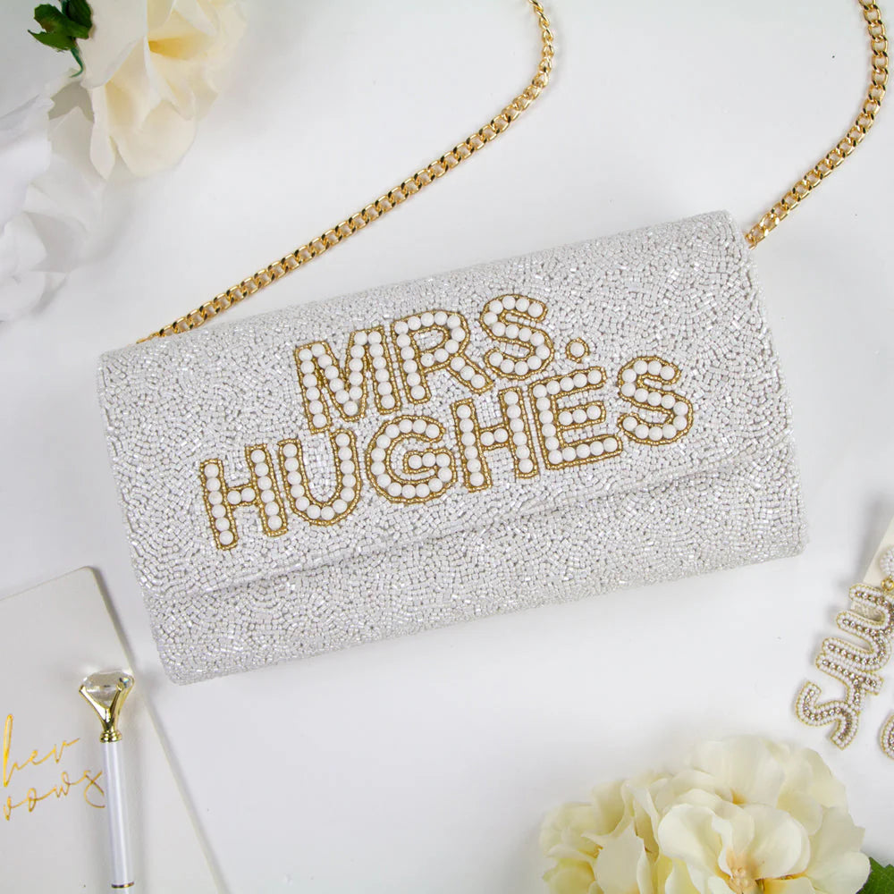 Pearl & Beaded Barrel Clutch for Bride
