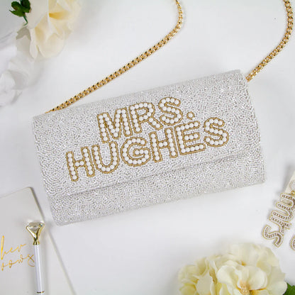 Pearl & Beaded Barrel Clutch for Bride