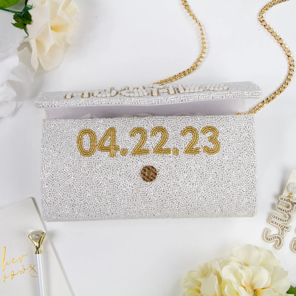 Pearl & Beaded Barrel Clutch for Bride