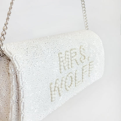 Pearl & Beaded Barrel Clutch for Bride