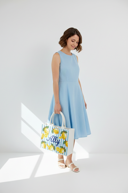 Personalized Beaded Lemon Tote Bag