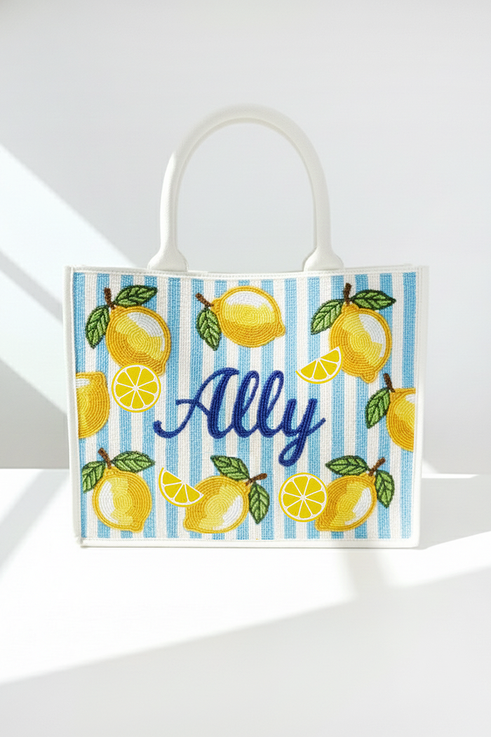Personalized Beaded Lemon Tote Bag