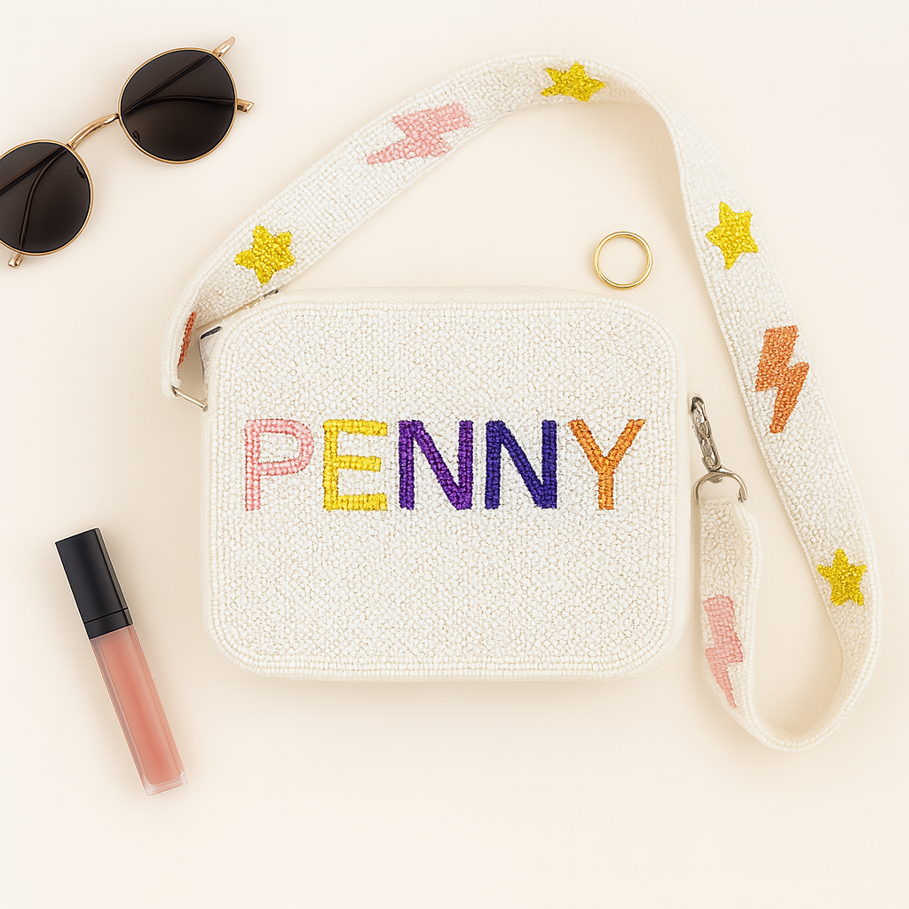 Custom Name Seed Bead Crossbody Bag (GD)