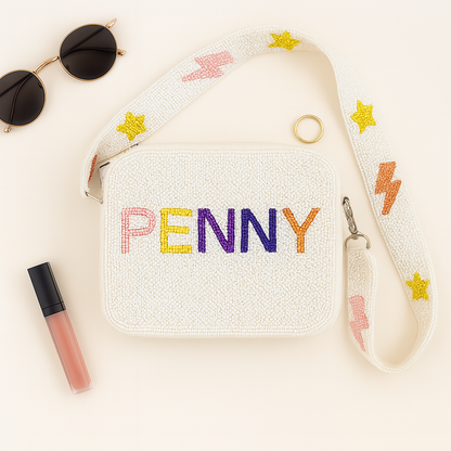 Custom Name Seed Bead Crossbody Bag (GD)