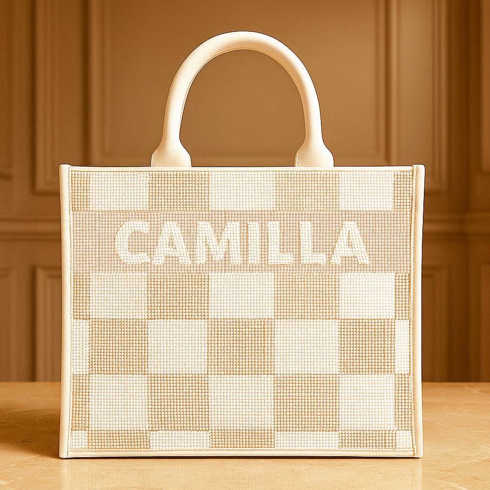Ivory Check Luxe Tote