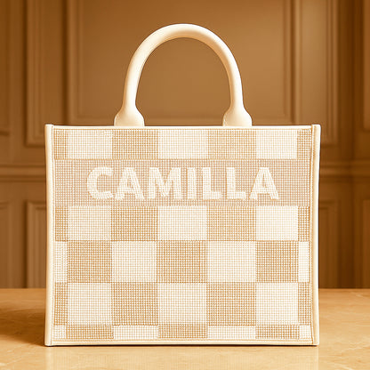 Ivory Check Luxe Tote