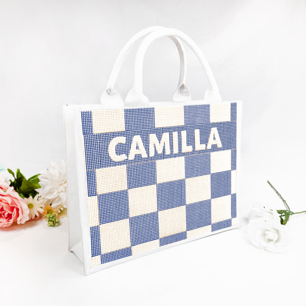 Ivory Check Luxe Tote