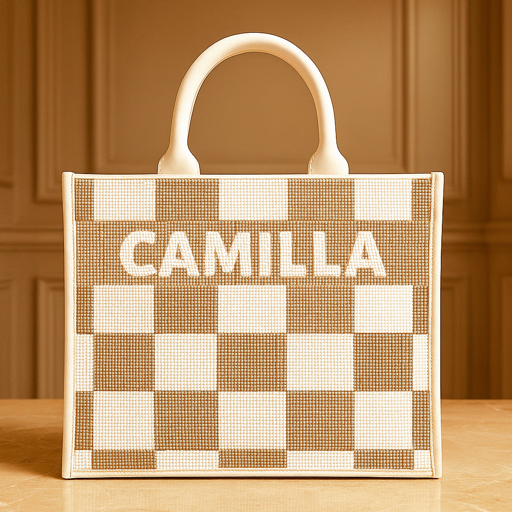 Ivory Check Luxe Tote