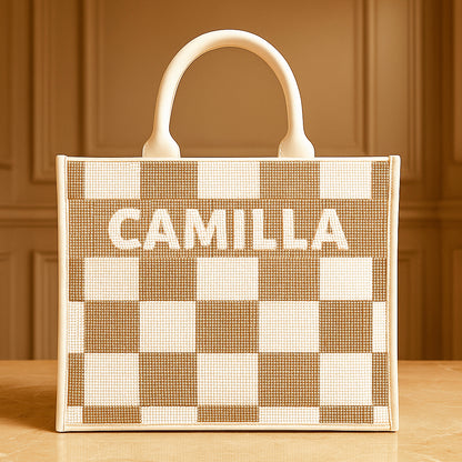 Ivory Check Luxe Tote