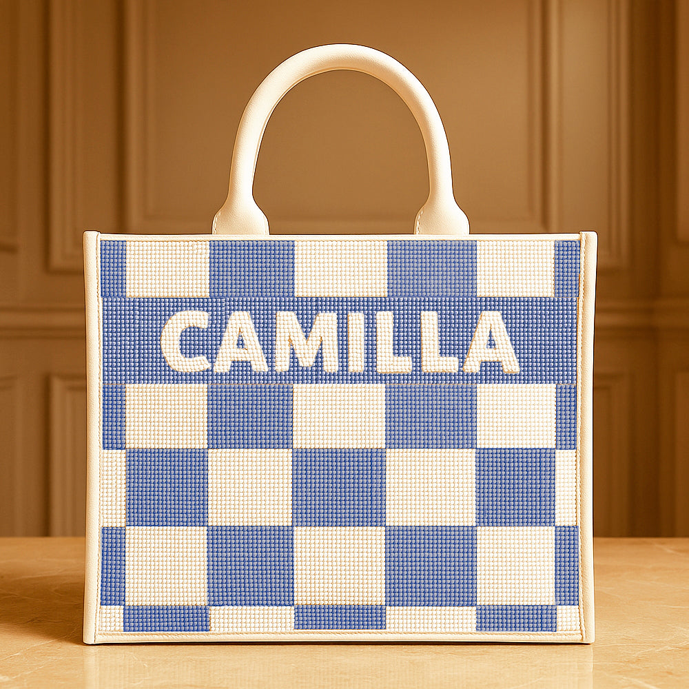 Ivory Check Luxe Tote