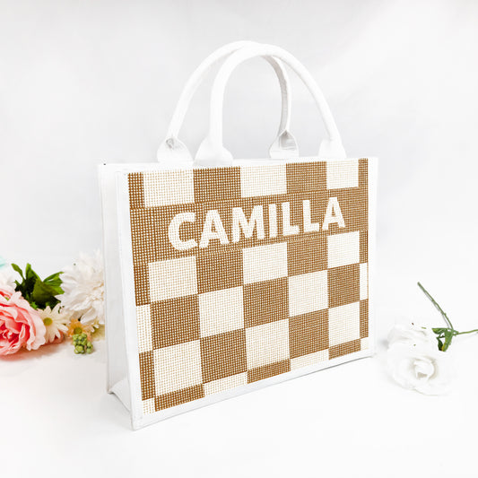 Ivory Check Luxe Tote