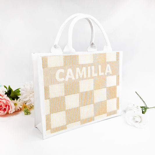 Ivory Check Luxe Tote