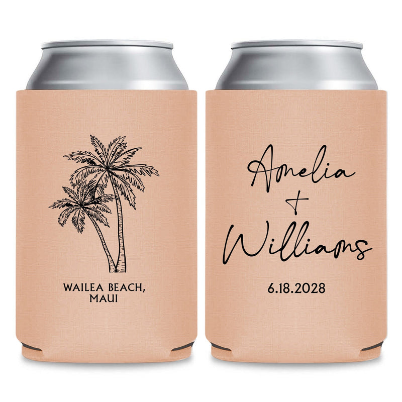 Custom Beach Themed Wedding Can Coolers
