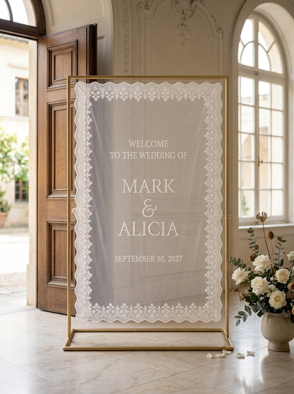Custom Sheer Lace Wedding Welcome Sign