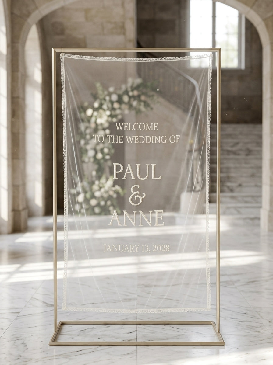 Custom Sheer Lace Wedding Welcome Sign