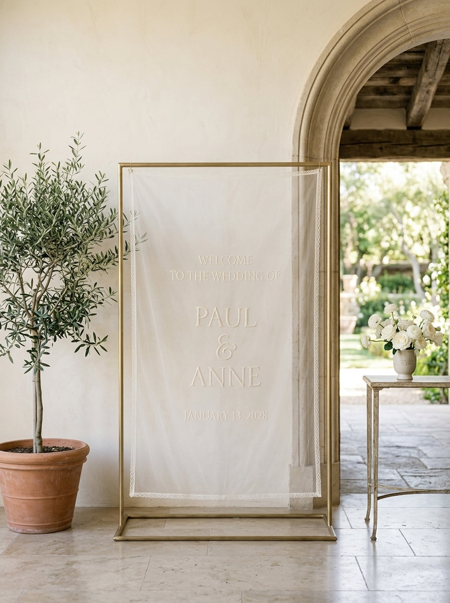 Custom Sheer Lace Wedding Welcome Sign