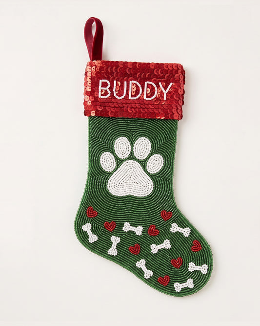 Paw Print Pet Beaded Stocking