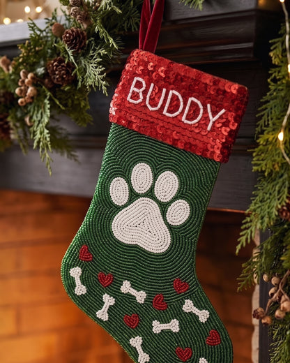 Paw Print Pet Beaded Stocking