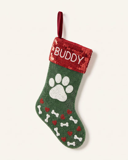 Paw Print Pet Beaded Stocking