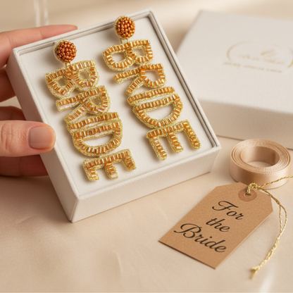 Golden Beaded Bride Earrings