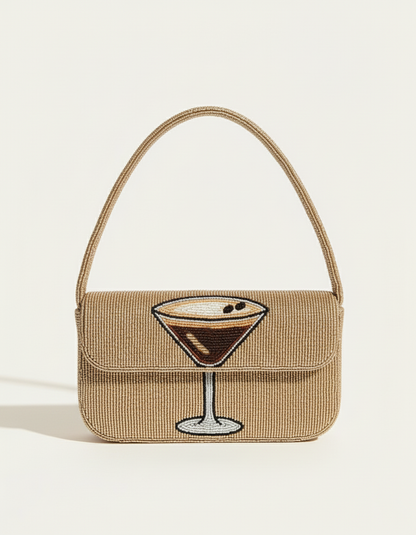 Striped Espresso Tinis Beaded Bag