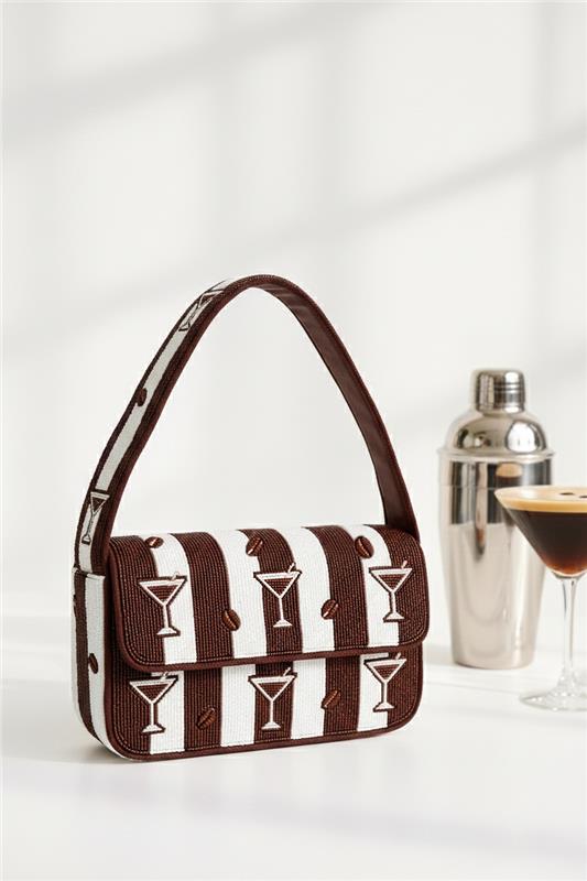 Striped Espresso Tinis Beaded Bag