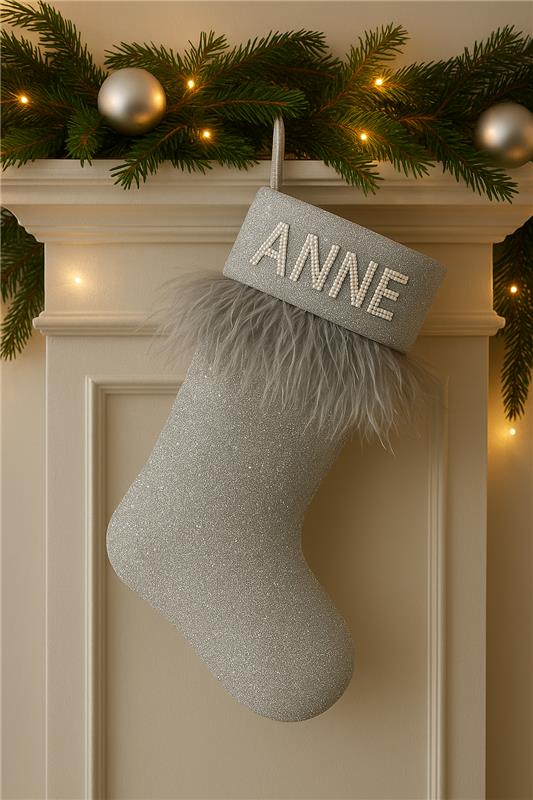 Green Beaded Christmas Stocking