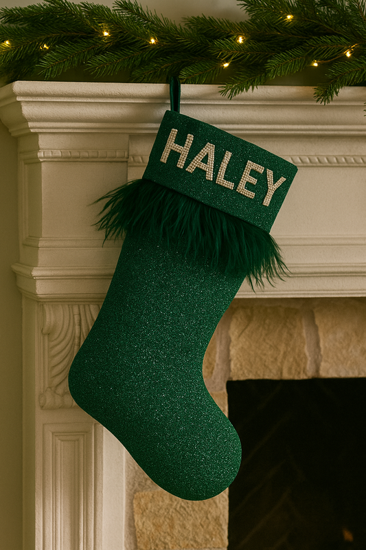 Green Beaded Christmas Stocking