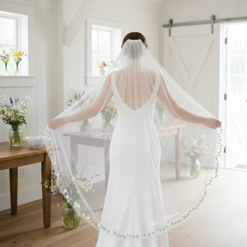 Custom Embroidered Floral Wedding Veil