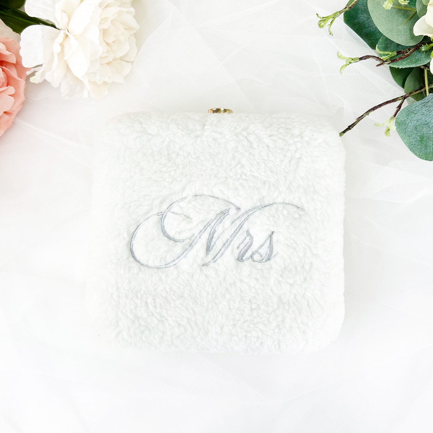 Faux Fur Embroidered Box Clutch for Bride