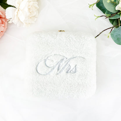 Faux Fur Embroidered Box Clutch for Bride