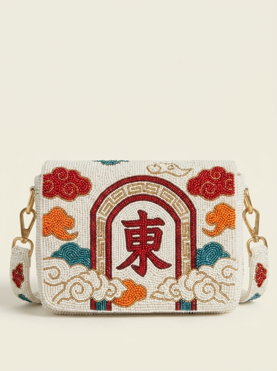 East Mahjong Beaded Shoulder Bag