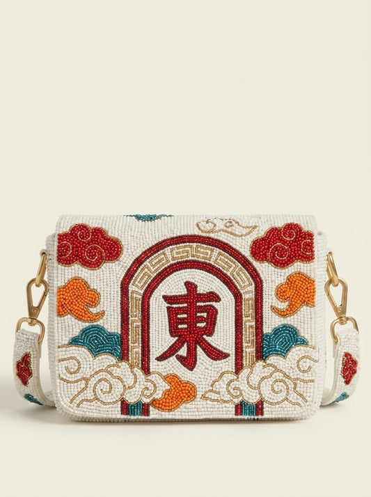 East Mahjong Beaded Shoulder Bag