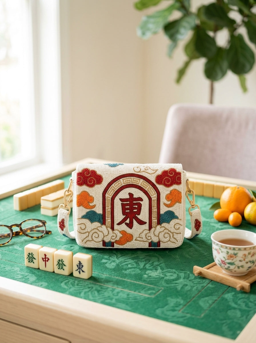East Mahjong Beaded Shoulder Bag