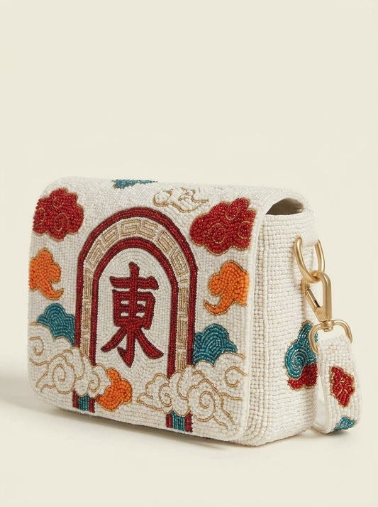 East Mahjong Beaded Shoulder Bag
