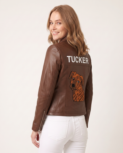 Personalized Bridal Leather Jacket with Custom Pet Portrait